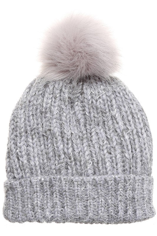 Women's Sequin Cable Knit Sherpa Lined Beanie Hat
