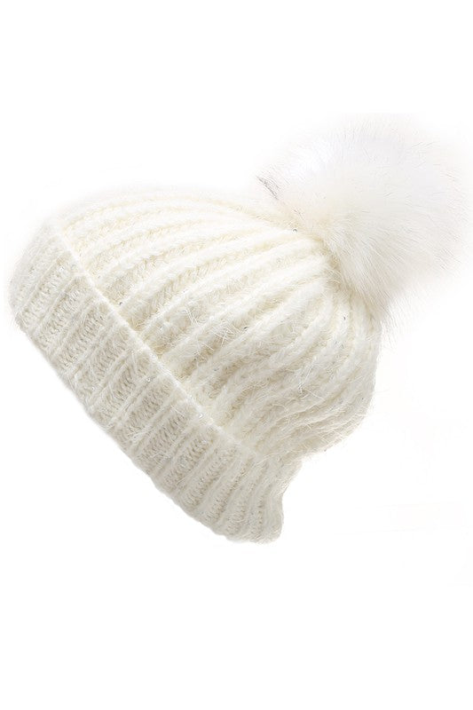 Women's Sequin Cable Knit Sherpa Lined Beanie Hat