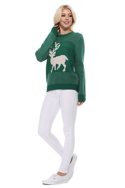 Deer Jacquard Christmas Pullover Sweater