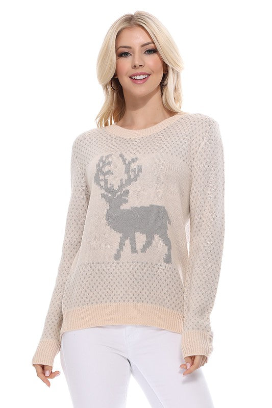 Deer Jacquard Christmas Pullover Sweater