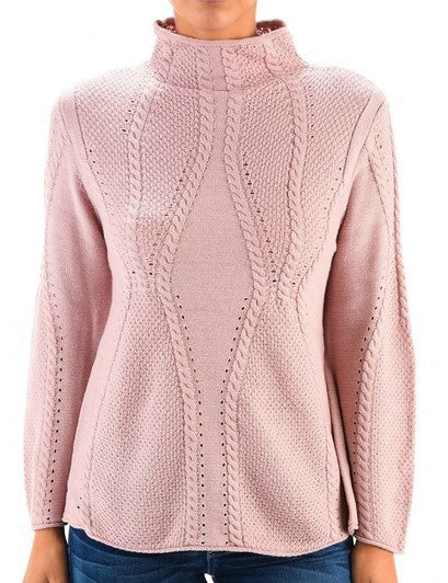 Mock Neck Cable Knitted Tunic Pullover Sweater