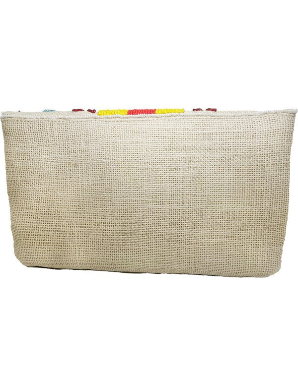 Yellow Stripe Florals Beaded Clutch