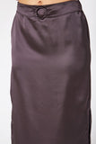 Pleione Satin High Waist Side Slit Midi Skirt