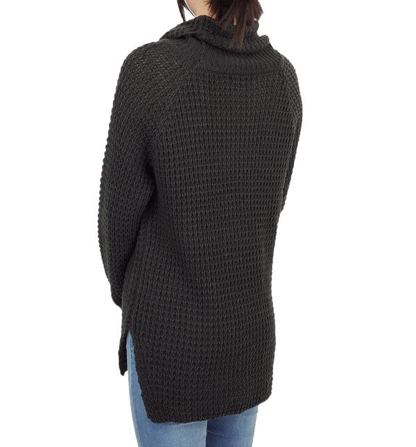 Cowl Neck Oversized Pop-Corn Knit Tunic Sweater