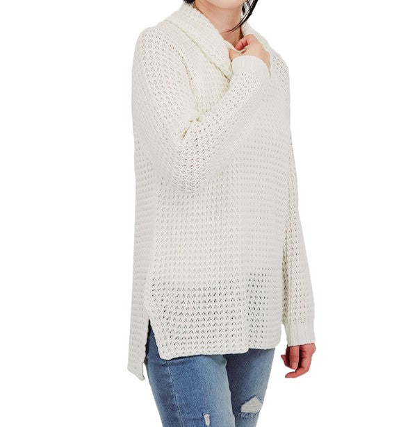 Cowl Neck Oversized Pop-Corn Knit Tunic Sweater