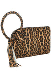 Leopard Cuff Handle Tassel Wristlet Clutch