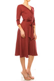 Solid Faux Wrap Dress With Deep V-neck