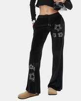 Velvet Star Rhinestone Flare Pants For Women