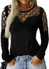 Women’s Long Sleeve Shirts Rhinestone Memorose