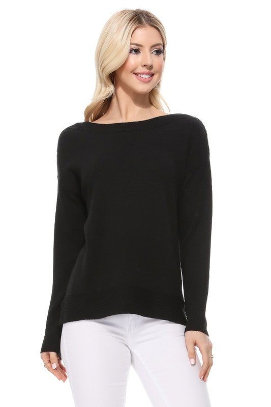 Silky Soft Rayon Stretch Boat Neck Sweater Top