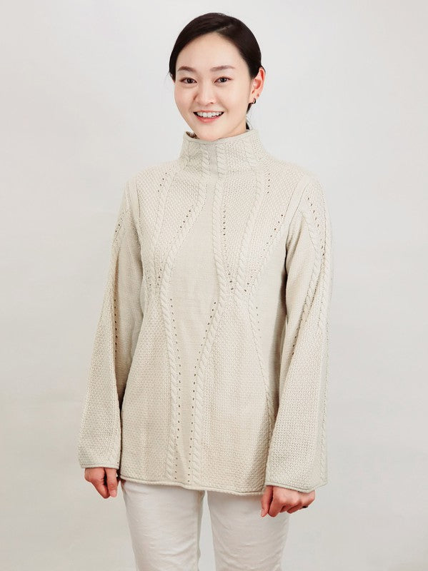 Mock Neck Cable Knitted Tunic Pullover Sweater
