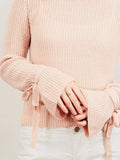 Bow Bell Sleeve Waffle Knit Sweater Pullover