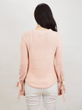 Bow Bell Sleeve Waffle Knit Sweater Pullover