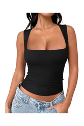 Trendy Women's Square Neck Double-Lined Going Out Crop Top