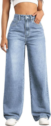 Women High Waisted Jeans Wide Leg Loose Stretchy Boyfriend Denim Pants