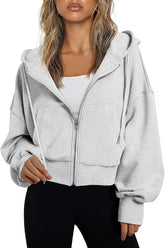 Women Hoodies Full Zip Up Cropped Sweatshirts