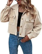 Women's Cropped Shacket Button Down Corduroy Shacket Jackets