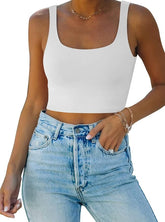 Women’s Sexy Square Neck Sleeveless Cropped Tank Top