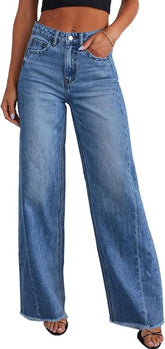 Women's Wide Leg Jeans High Waisted Denim Pants