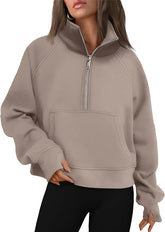 Womens Half Zip Cropped Pullover Fleece Zipper Hoodies