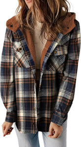 Womens Plaid Shacket Long Sleeve Jacket