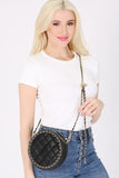 Round Quilted Chain Trim Crossbody Bag