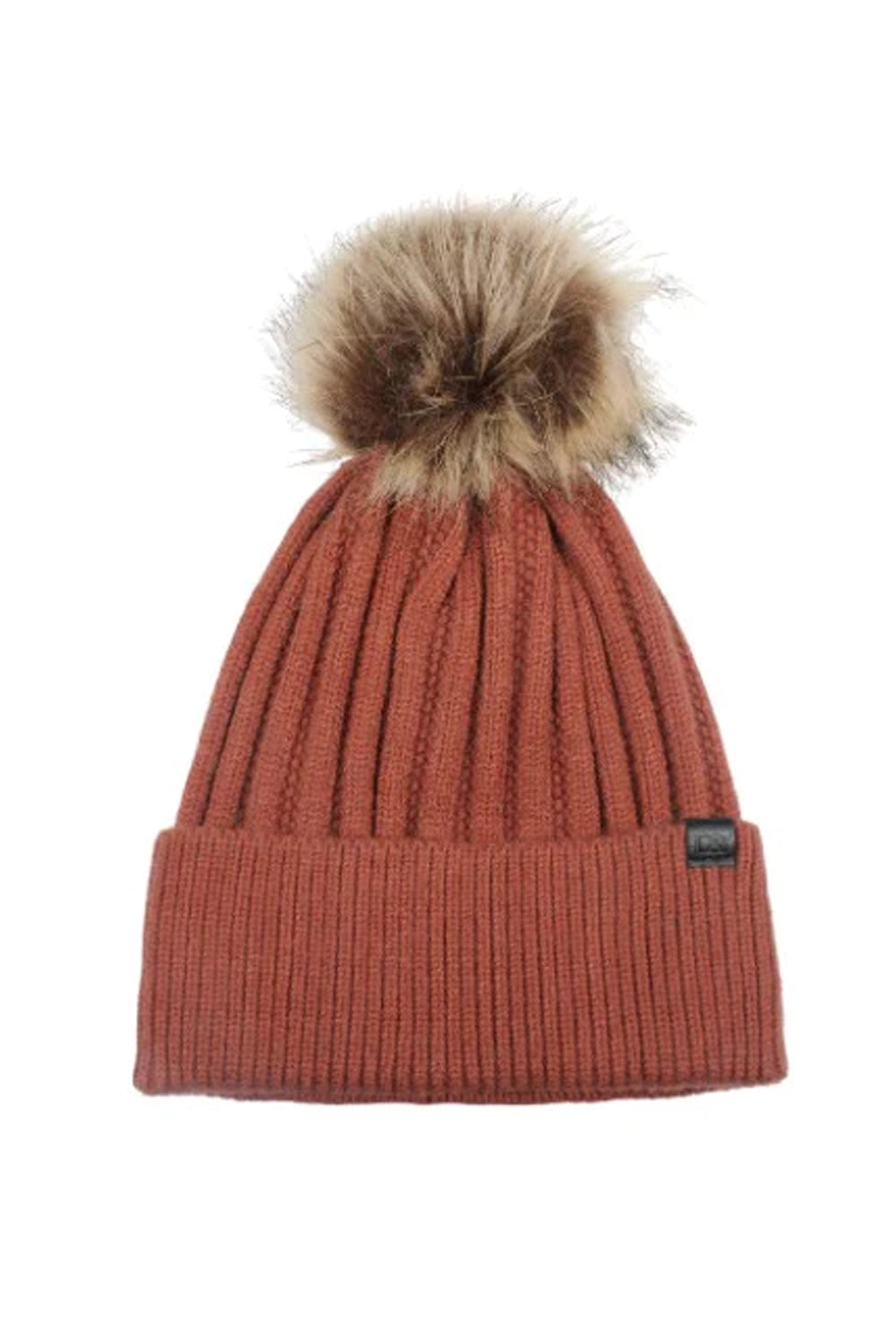 David and Young Knit Beanie with Faux Fur Pom