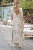 Solid Long Cardigan With Fringe