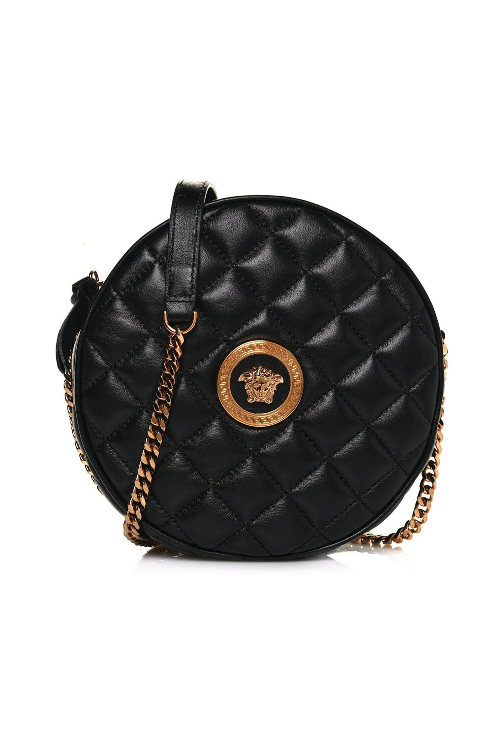 Versace La Medusa Round Quilted Leather Black Shoulder Bag 1002866