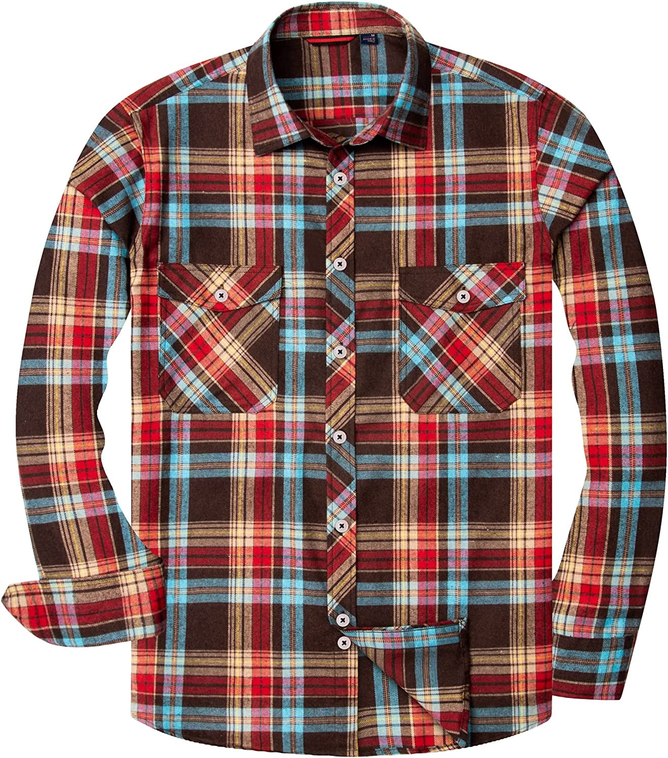 Men'S Button down Regular Fit Long Sleeve Plaid Flannel Casual Shirts