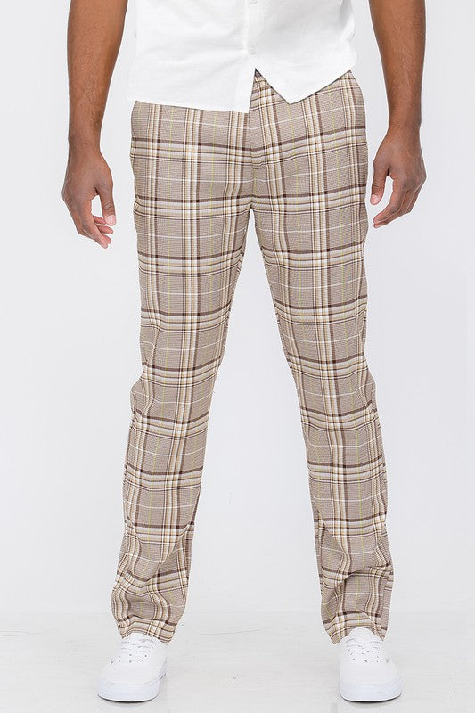 Weiv Men's Plaid Trouser Pants - Beige
