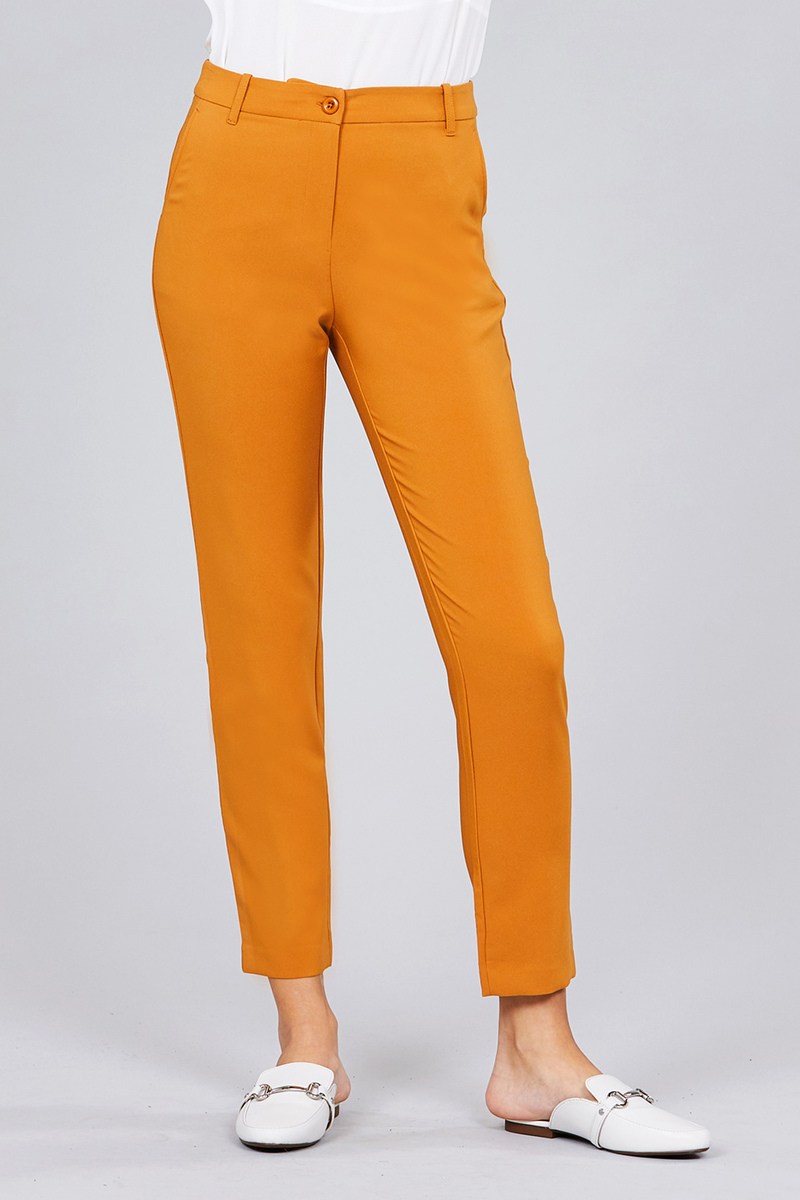 Mustard Seam Side Pocket Classic Long Cropped Pants