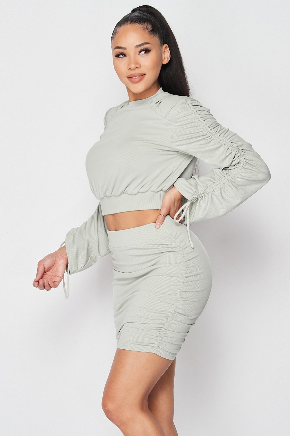 Skirt and Ruched Long Sleeve Set