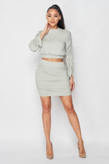 Skirt and Ruched Long Sleeve Set