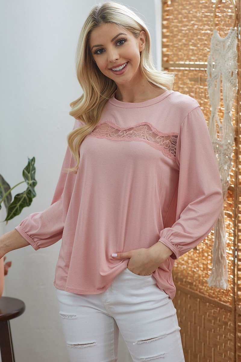 Pink Blush Laced See Through Long Sleeve Top