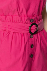 Hot Pink Cami Strap Belted Romper
