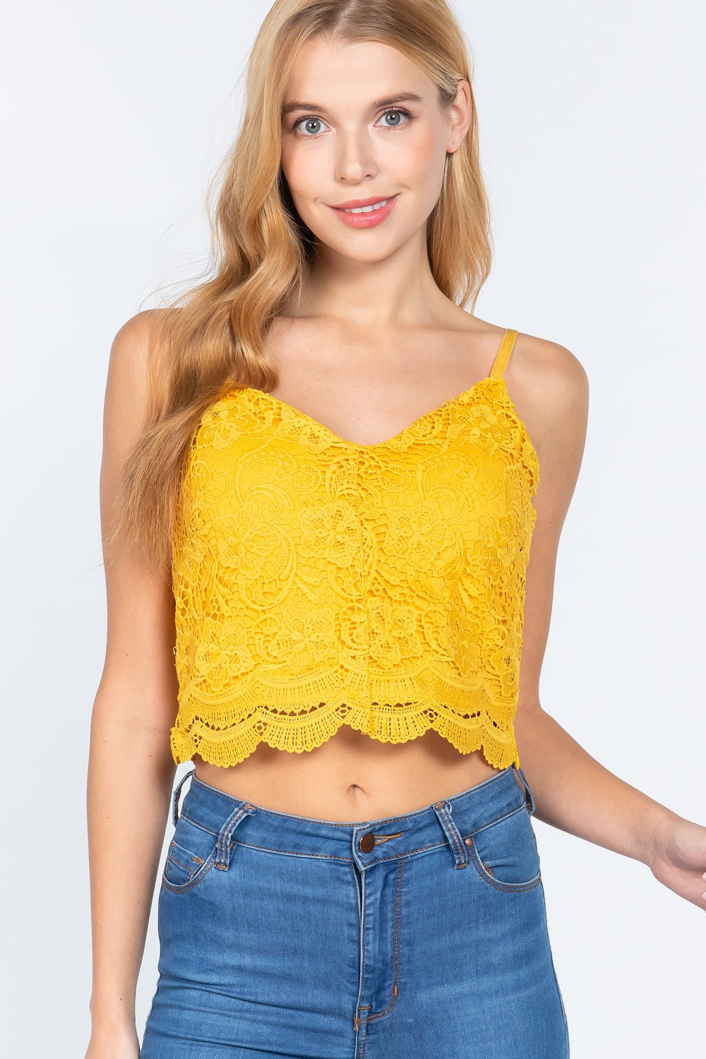 Yellow Crochet Lace Cami Woven Women's Top