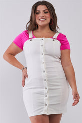 White Denim Sleeveless Front Snap Plus Women's Mini Dress