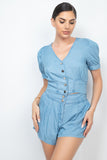 Light Denim Button-front Top and Shorts Set