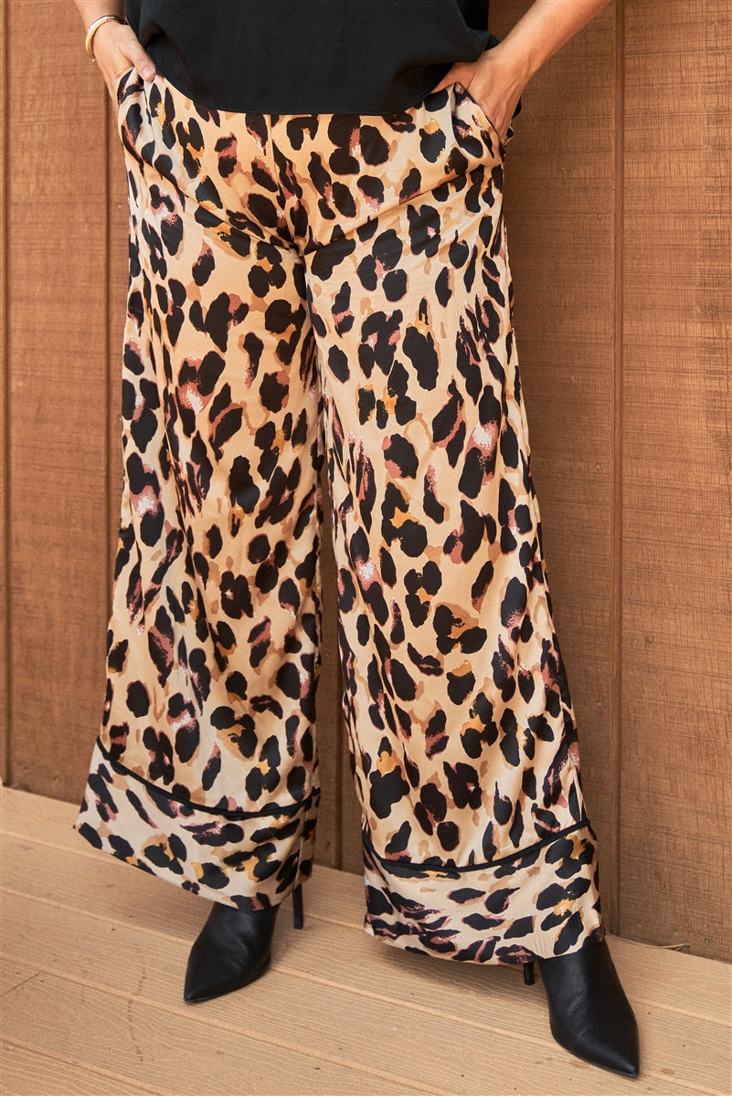 Taupe Combo Leopard Print High-Waisted Plus Women's Pants
