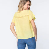 Lemon Short Ruffle Sleeve V-neck Woven Women's Top