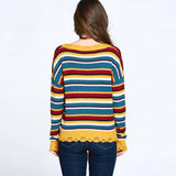 Mustard Stripe Long Sleeves Multi-colored Knit Sweater