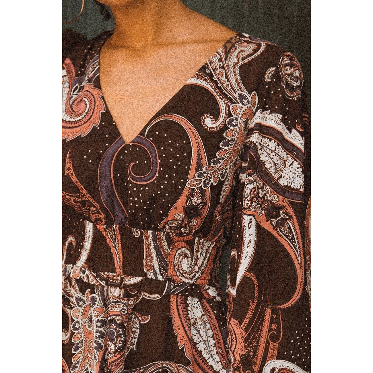 Paisley Print Woven Mini Dress - Brown