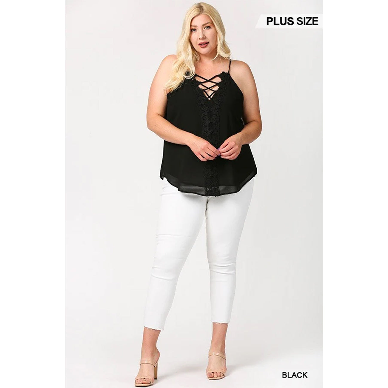 Plunging V-neckline Lattice Women's Top With Scalloped Lace