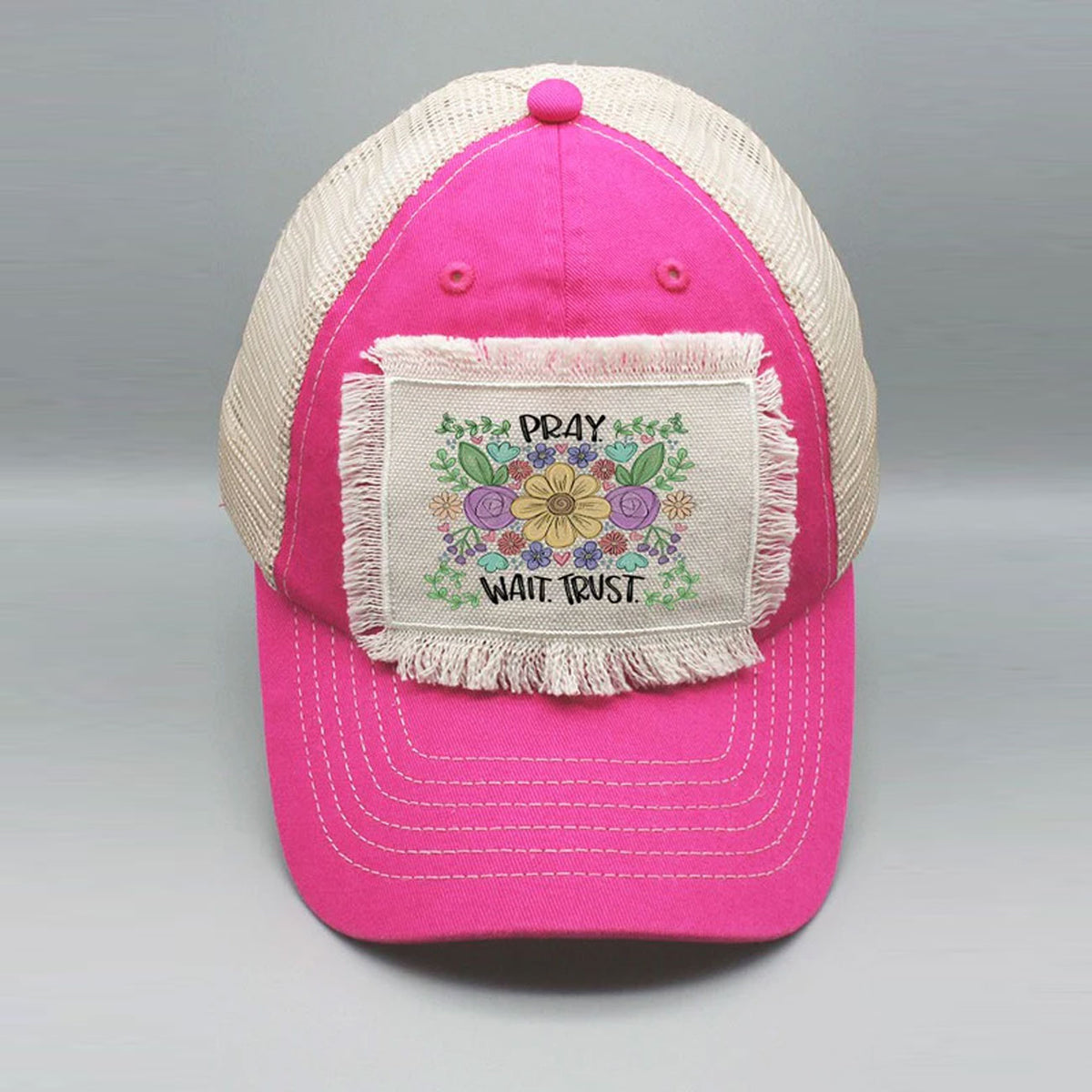 Pray Wait Trust Floral Block Patch Hat
