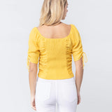 Sleeve Ruched Women Yellow Elbow Top