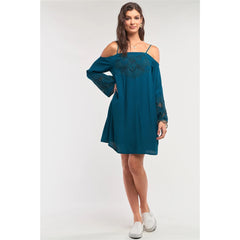 Teal Green Long Sleeve Square Neck Mini Dress