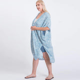 Zebra Print Short Sleeve Maxi Kimono - Blue