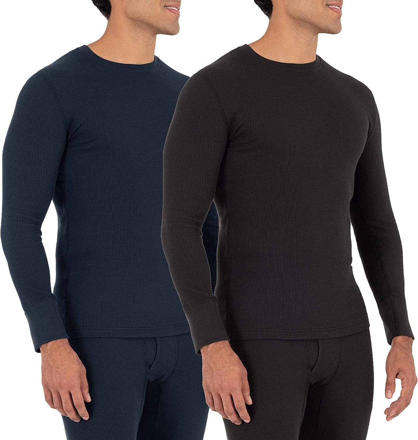 Men'S Recycled Waffle Thermal Underwear Crew Top (1 and 2 Packs)