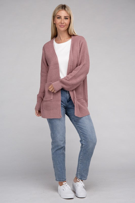 Low Gauge Waffle Open Cardigan Sweater 